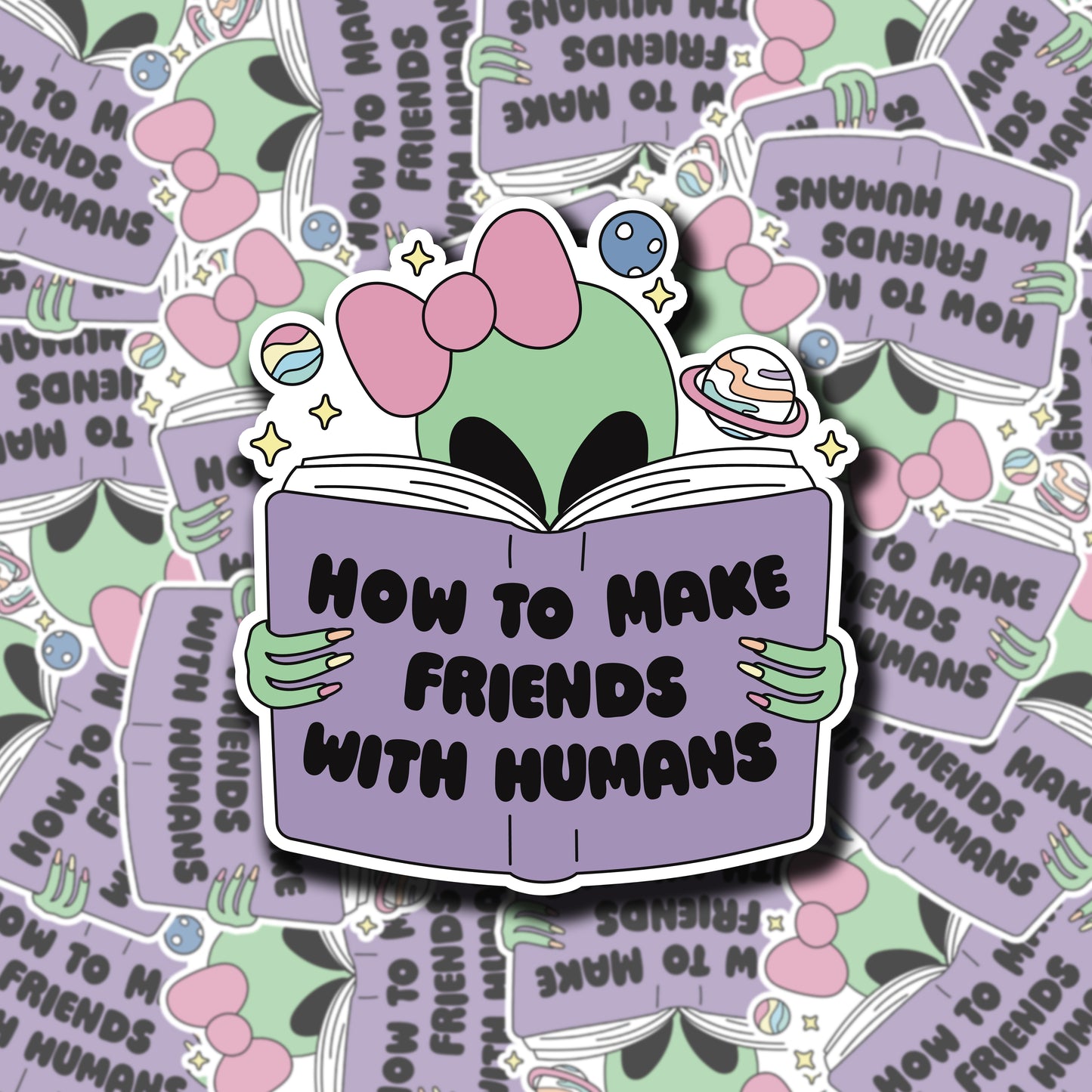Reading Alien Girl Sticker