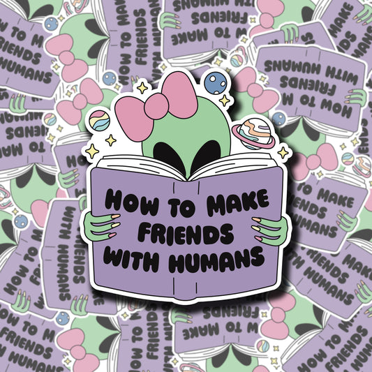 Reading Alien Girl Sticker