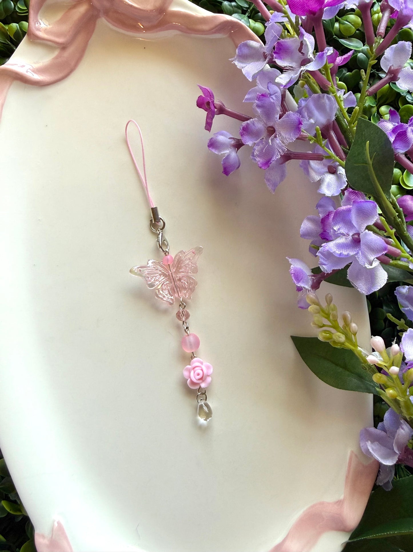 Pink Butterfly Phone Charm