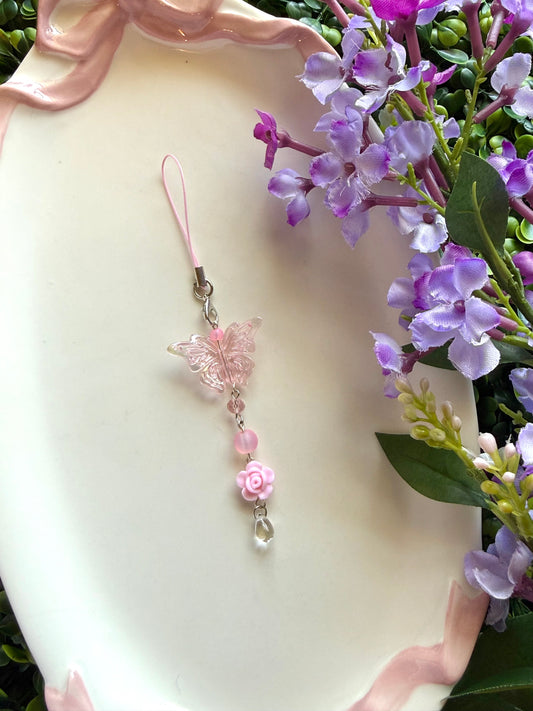 Pink Butterfly Phone Charm