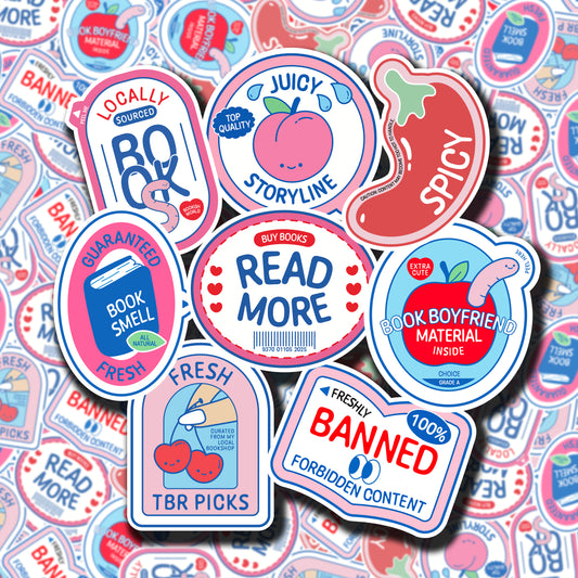 Bookish Fruit Stickers (Pack of 8)