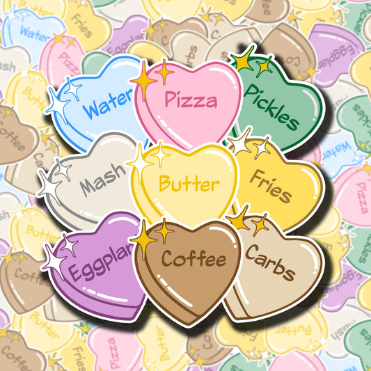 Valentines Food Candy Hearts Sticker Pack