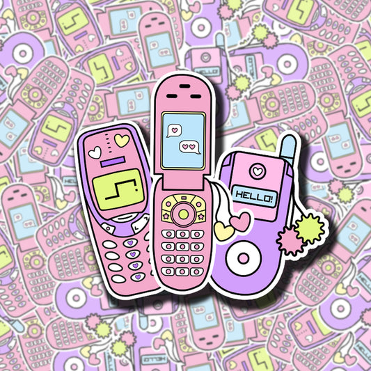 Kawaii Vintage Phones Sticker (pack of 3)