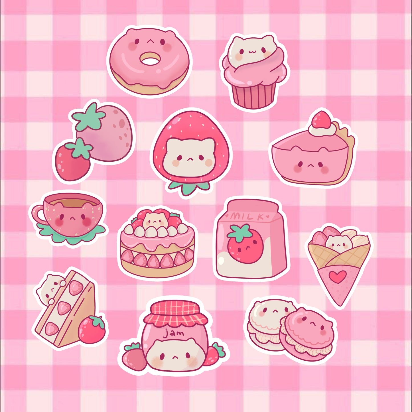Kawaii Strawberry Cat Sticker Pack