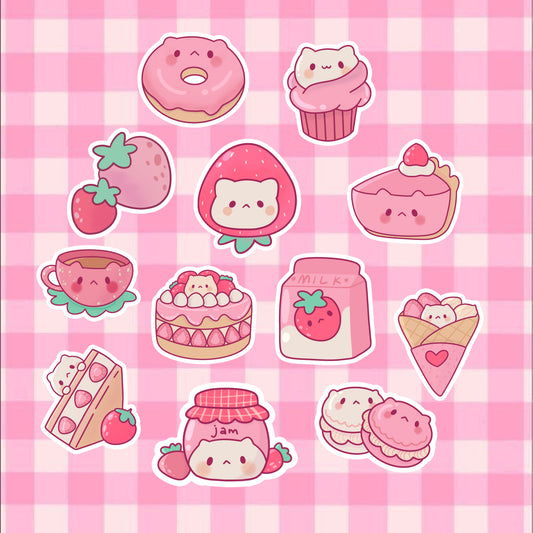 Kawaii Strawberry Cat Sticker Pack