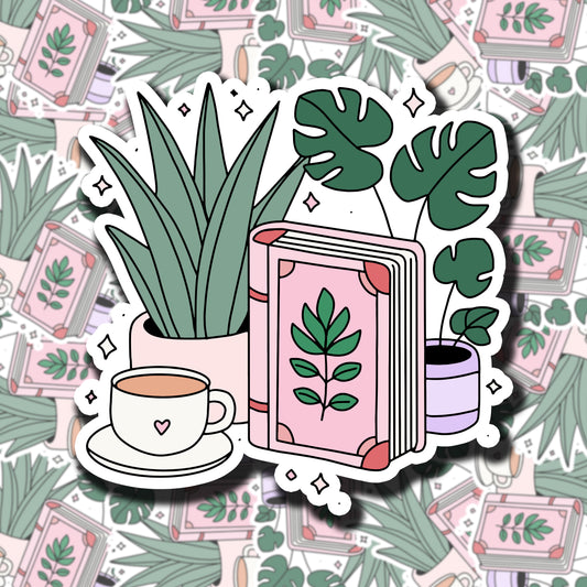 Plant And Book Lady Sticker