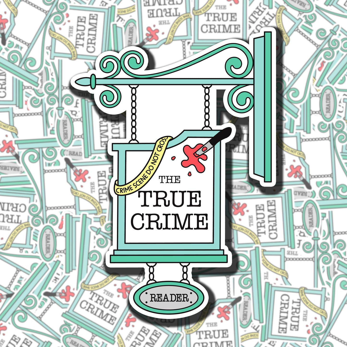 Bookish True Crime Tavern Sign Sticker